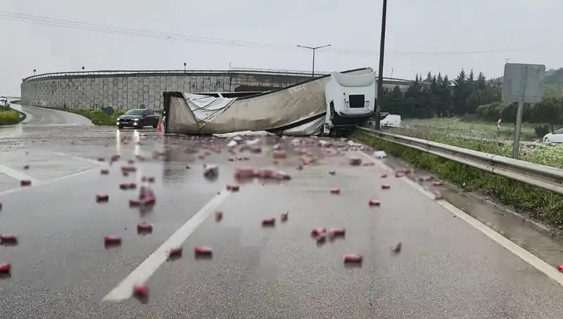 TIR Devrildi, Yola Saçılan İçkiler Mahallede Şok Yarattı!